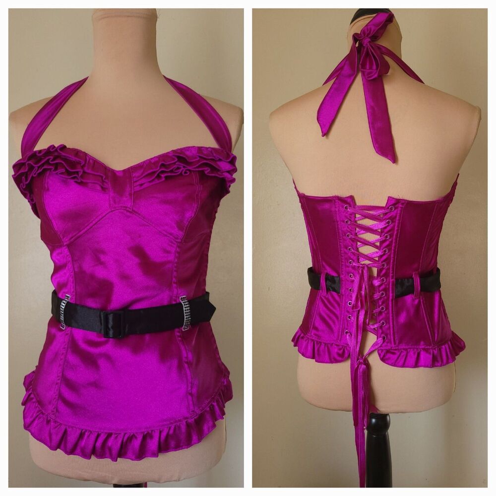 Fredrick's Of Hollywood Shiny Purple/Pink Belted Halter Corset size 34